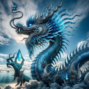 Majestic Blue Dragon in Sky | Mythological Scene