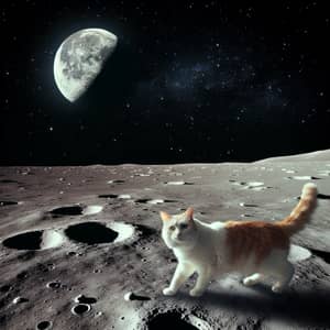 Cat Roaming on Lunar Surface | Moon Landscape View