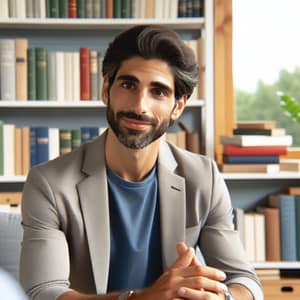 Professional Middle-Eastern Psychotherapist in Calming Office