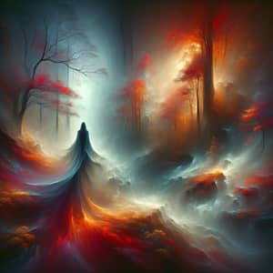 Mysterious Figure in Vibrant Autumn Forest | Fantasy Digital Painting
