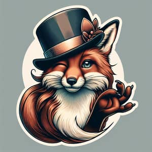 Whimsical Female Fox with Fedora Top Hat | Nostalgic Sticker Style