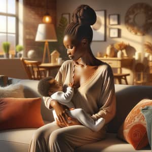 Heartwarming Moment: African Woman with Infant on Plush Couch