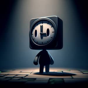 Unique Clock-Head 2D Character in Dark Platformer Game