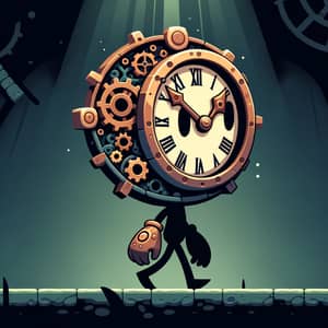 Dark Platformer Game Character with Clock Head