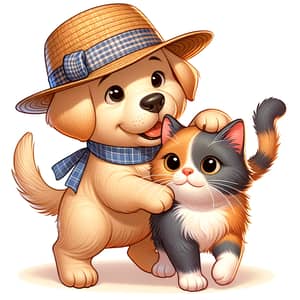 Adorable Dog and Cat in Playful Encounter | Vibrant Hat Scene