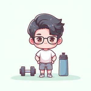 Cute South Asian Male Chibi Anime Character Standing in Sports Training
