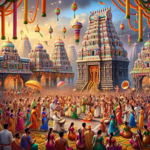 Traditional Hindu Temple Festival: Majestic Scene with Vibrant Colors