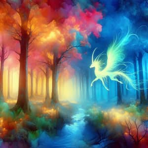 Mythical Creature in Dreamy Forest | Vibrant Watercolor Fantasy