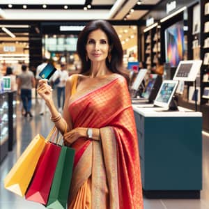 Middle-Aged South Asian Woman Shopping Spree with Credit Card