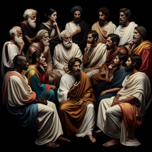 Diverse Group of Stoic Philosophers in Deep Discussion
