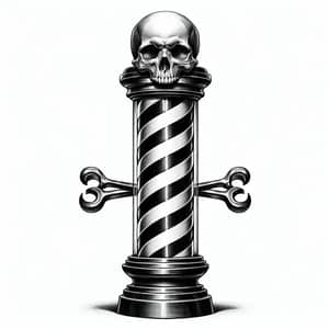 Realistic Pencil Drawing of Antique Barber Pole with Skull and Crossbones