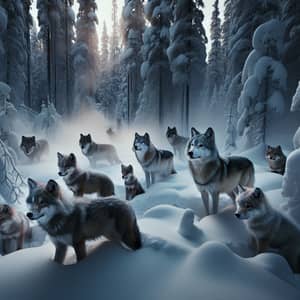 Winter Wolves: A Majestic Scene of Wilderness Beauty
