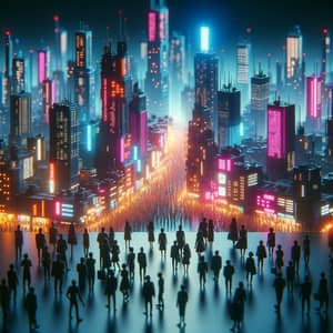 Futuristic Cyberpunk Cityscape with Diverse Crowds