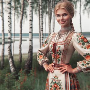 Russian Girl in Traditional Attire | Beautiful Landscape View