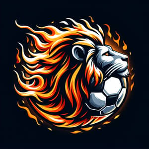 Lion Soccer Ball Art with Fiery Mane