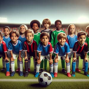 Diverse Children's Soccer Team Ready for Exciting Match