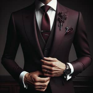 Modern Dark Burgundy/Navy Groom's Suit with Stylish Accessories