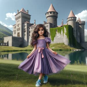 Majestic Castle Scene with Middle-Eastern Girl