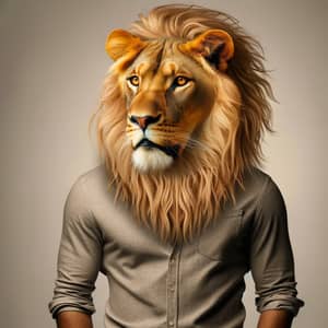 Majestic Lion-Headed Man in Casual Attire | Unique Image