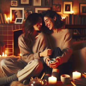 Tender Love Story: Lesbian Couple in Cozy Living Room