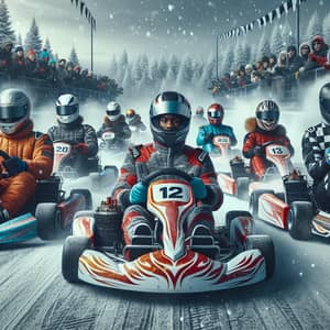 Thrilling Winter Karting Competition with Diverse Racers