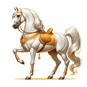 White Arabian Horse with Golden Saddle and Bridle