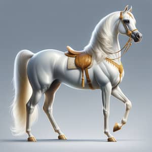 Proud Arabian White Horse with Golden Saddle