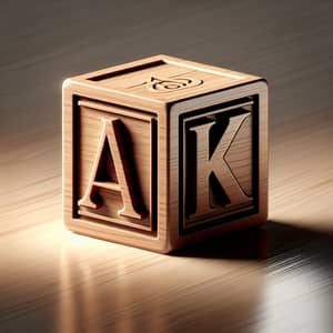 Unique Wooden Cube Displaying 'A' and 'K' Letters
