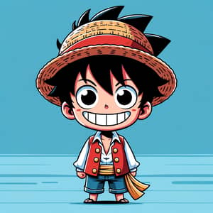 Monkey D. Luffy - Cartoon Character with Straw Hat and Pirate Outfit