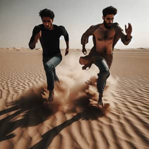 Desert Sprinters: Hispanic and Middle-Eastern Men Racing Across Arid Landscape