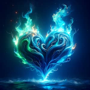 Blue and Green Fire Heart | Stunning Fire Artwork