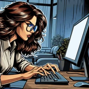 Professional Woman Working on Computer Illustration