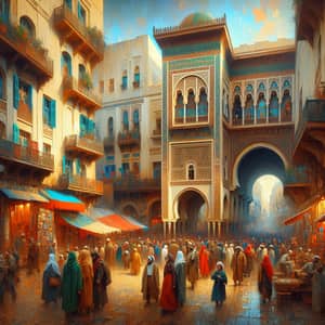 Vivid Algerian Street Scene: Rich Culture & Warm Earth Tones