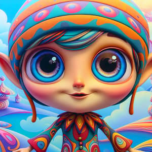 Whimsical Cartoon Character in Vibrant Landscape