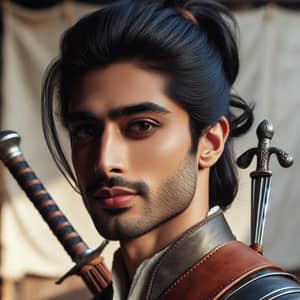 South Asian Male Bard: Leather Armor, Rapier, Lute | RPG Character