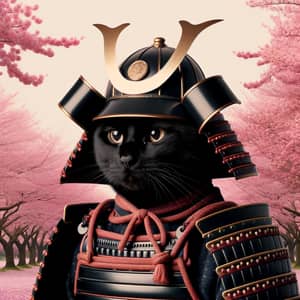Black Cat Samurai in Pink Cherry Blossom Forest