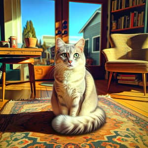 Cozy Setting with Light Gray Cat | Sunny Day Background