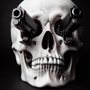 Ephemeral Nature of Life: Surreal Skull with Black Handguns