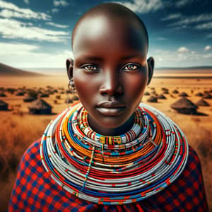 Authentic Maasai Woman in Traditional Clothing on the Savannah
