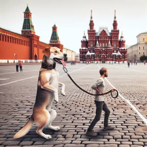 Unusual Scene in Historical Square with Dog and Human