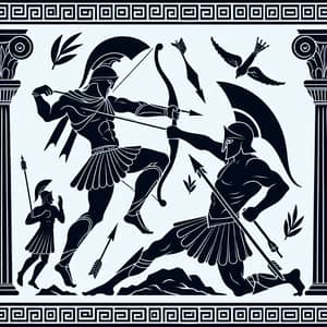 Greek Myth Achilles vs Spartan Soldier Silhouette Art