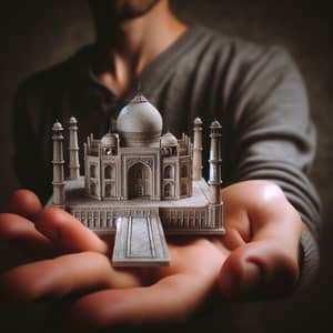 Taj Mahal Miniature: Captivating Image of Handheld Marvel