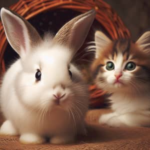 Curious Bunny and Playful Kitten - Innocence and Joy