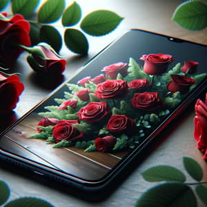 Vibrant Red Roses Bouquet Displayed on Modern Smartphone Screen
