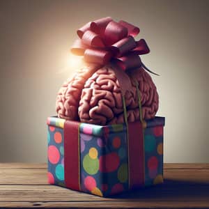 Celebratory Gift: Human Brain Wrapped with Colorful Gift Wrap