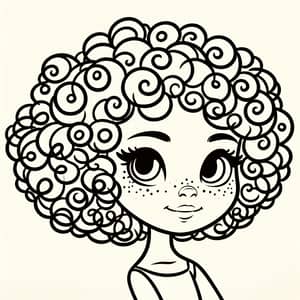 Girl with Short Curly Hair | Line Drawing for Coloring Page