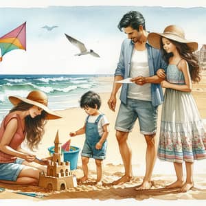 Watercolor Family Beach Scene | Diverse Parents & Kids