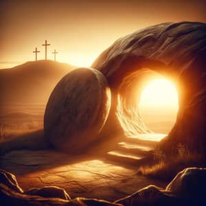 Empty Tomb Of Jesus Christ At Sunrise - Resurrection Concept