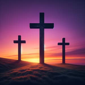 Three Crosses on Hill at Dusk - Symbolic Serenity