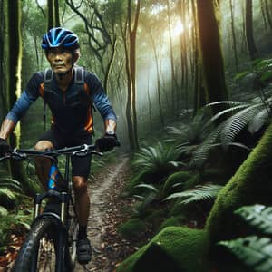 Cyclist Riding Through Lush Forest | Outdoor Adventure